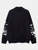Butterfly Print Zip-Up Knit Sweater