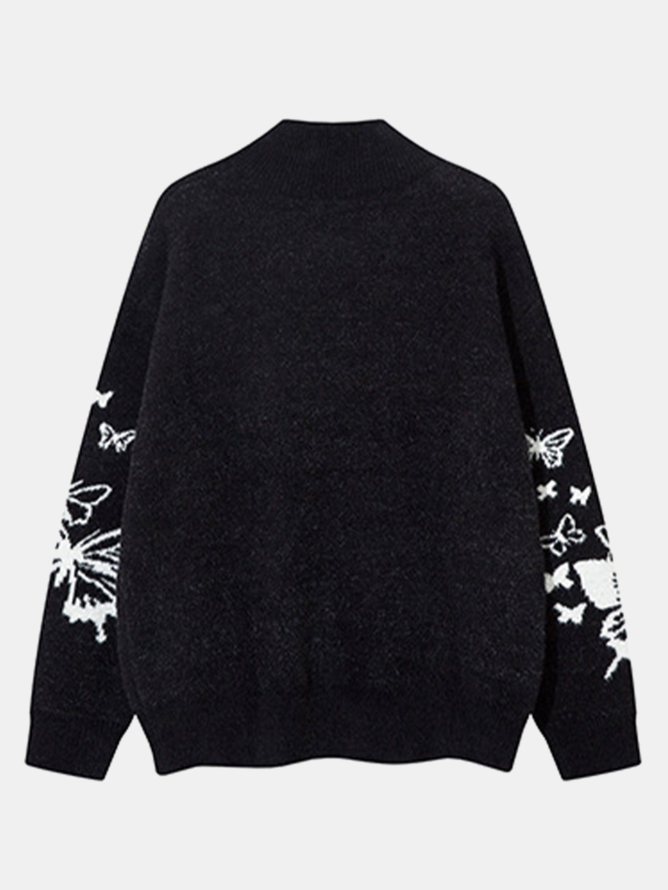 Butterfly Print Zip-Up Knit Sweater