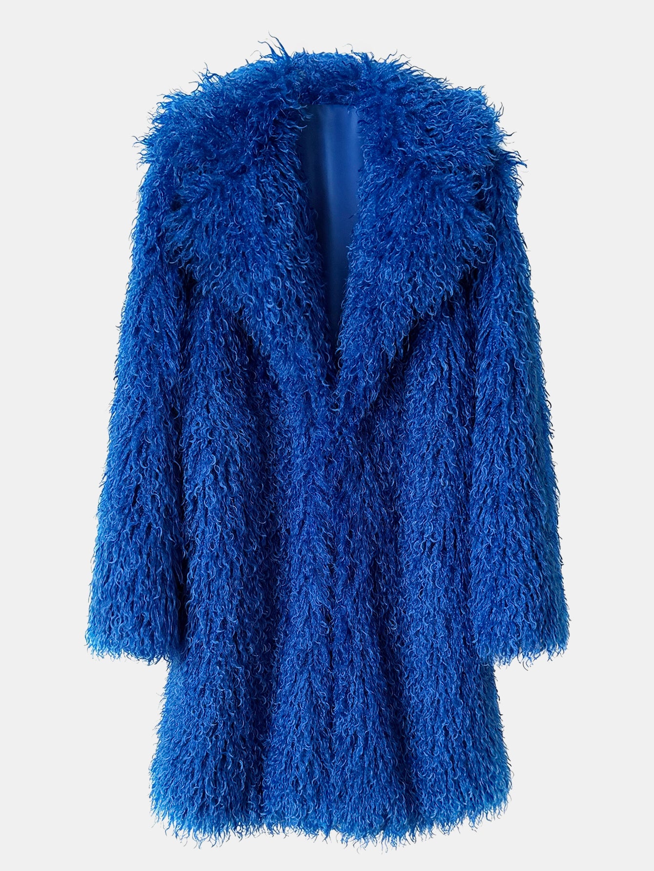 Women Solid Shaggy Faux Fur Mid-Long Coat Oversized Lapel Fluffy Furry Open Front Winter Outerwear