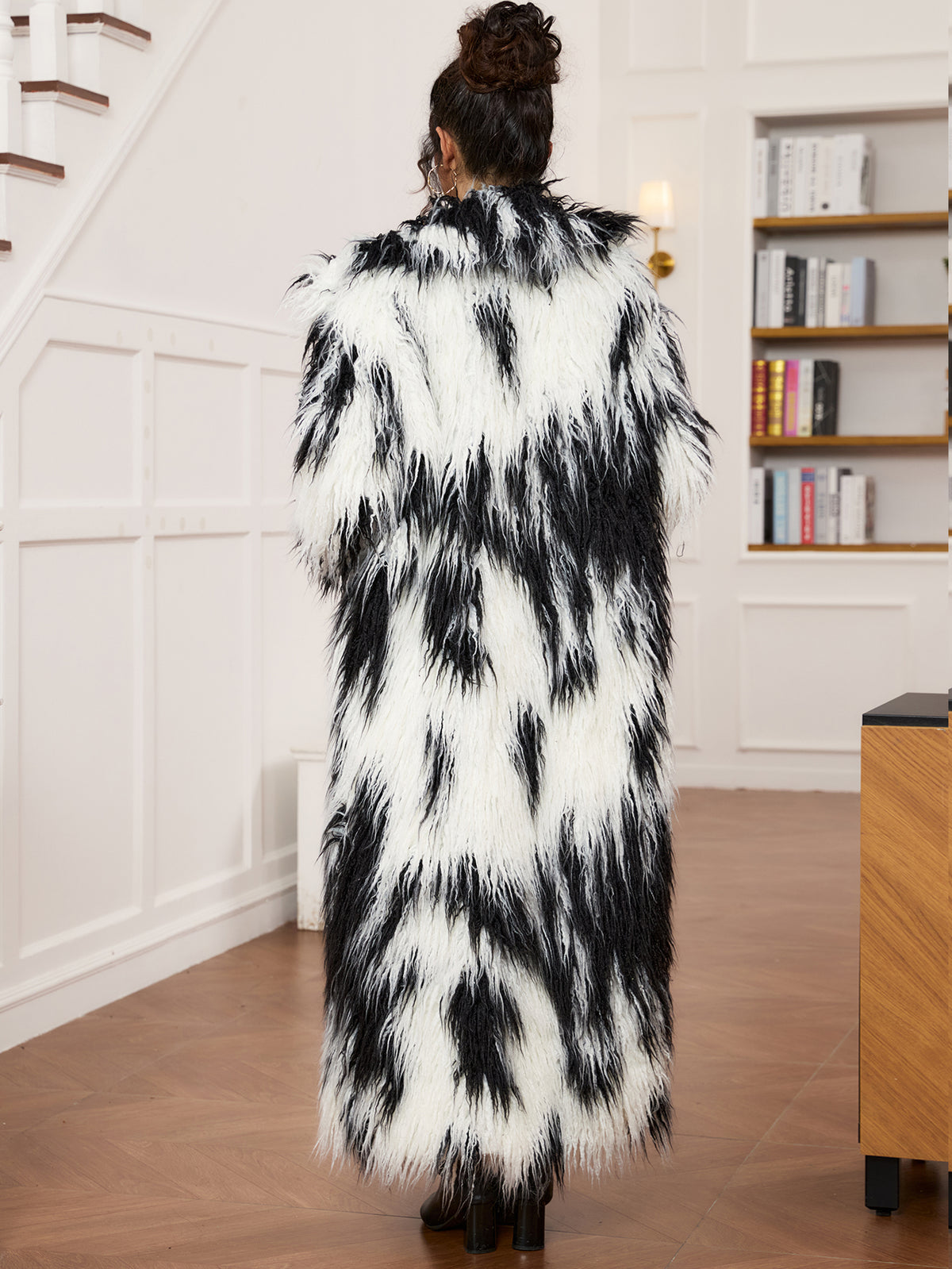 Women Rainbow Shaggy Faux Fur Long Coat Oversized Fluffy Furry Maxi Jacket