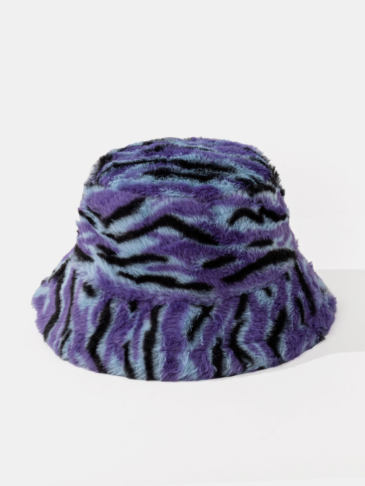 Plush-Texture Bucket Hat – Faux Fur Hat Featuring Psychedelic Animal-print Swirls; Perfect For Music Festival Outfits