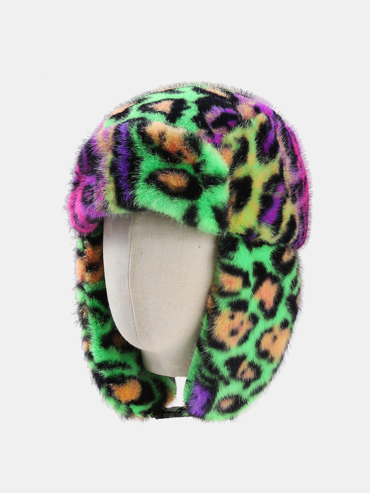 Y2K Colorful Leopard Faux Fur Trapper Hat Fluffy Winter Earflap Hat For Rave Party