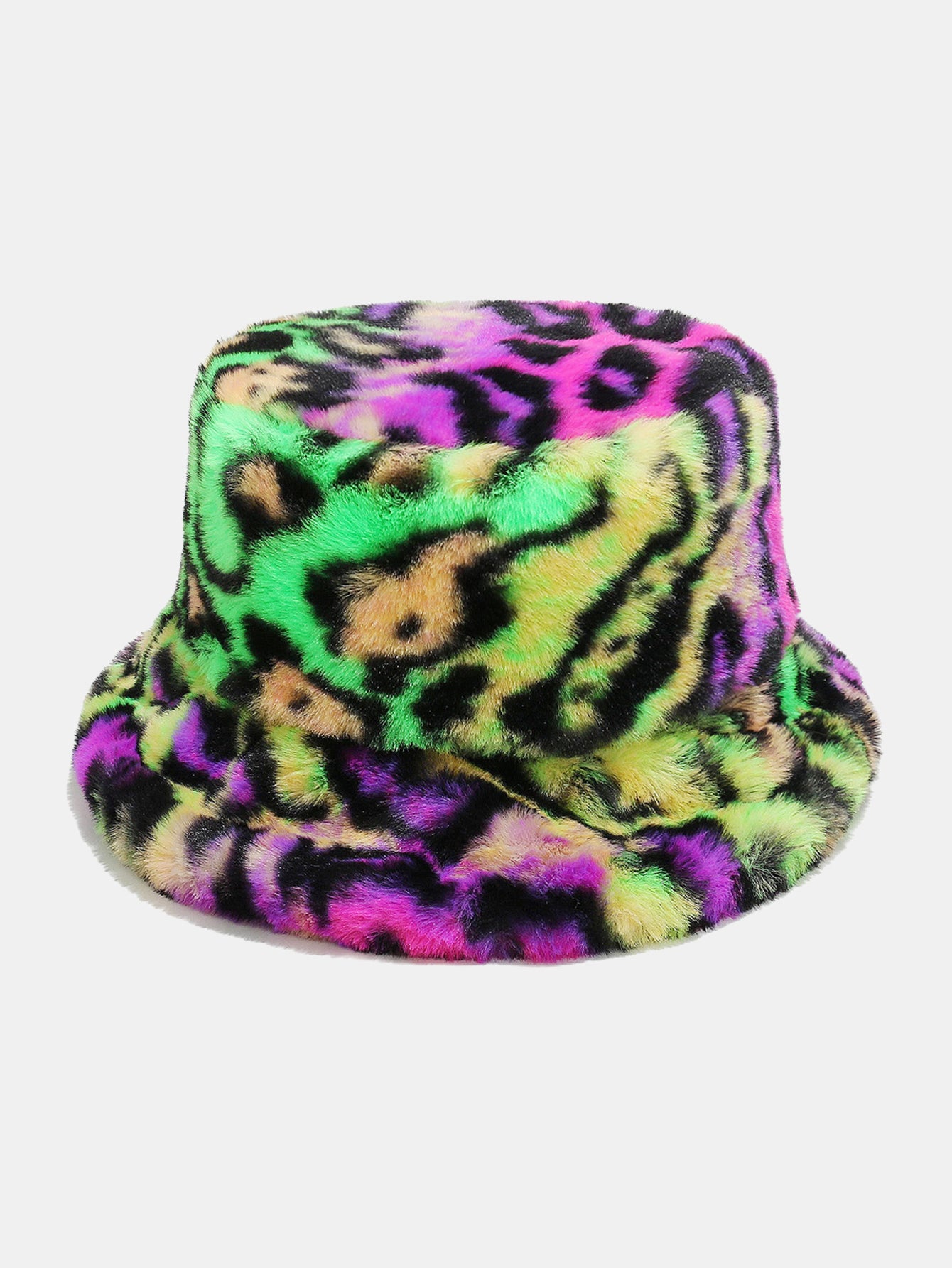 Faux Fur Leopard Print Bucket Hat, Fluffy Plush Warm Winter Fisherman Hat