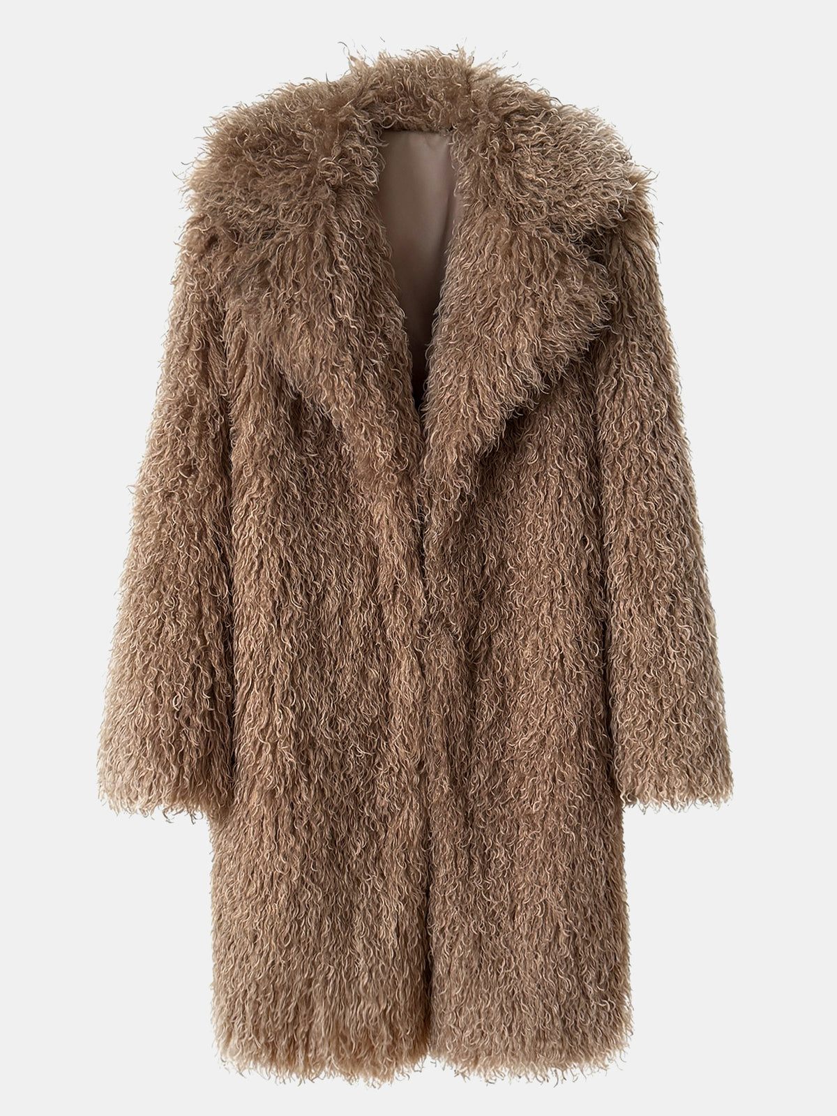 Women Solid Shaggy Faux Fur Mid-Long Coat Oversized Lapel Fluffy Furry Open Front Winter Outerwear