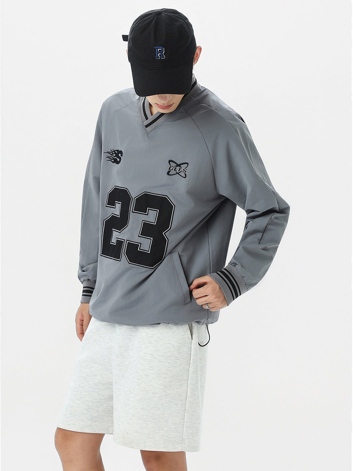 Long Sleeved Number Print V Neck Sweatshirt
