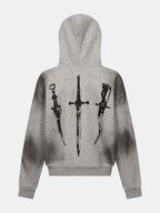 Boxy Faux Fur Collar Comic Character Print Zipper Hoodie