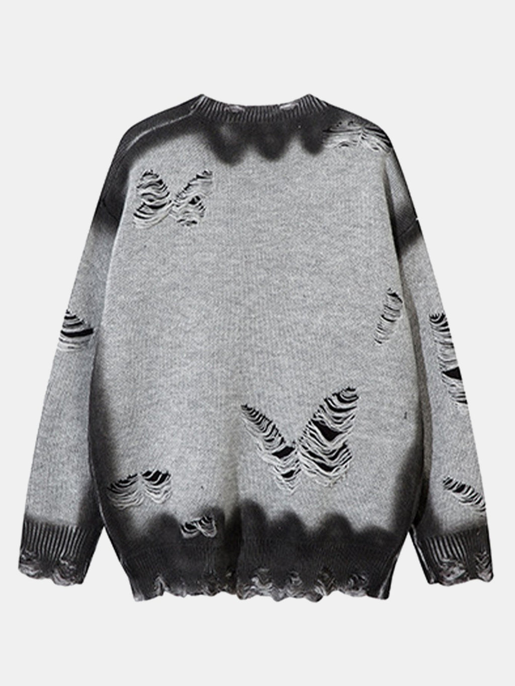 Butterfly Print Distressed Knit Sweater