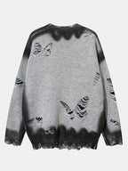 Butterfly Print Distressed Knit Sweater