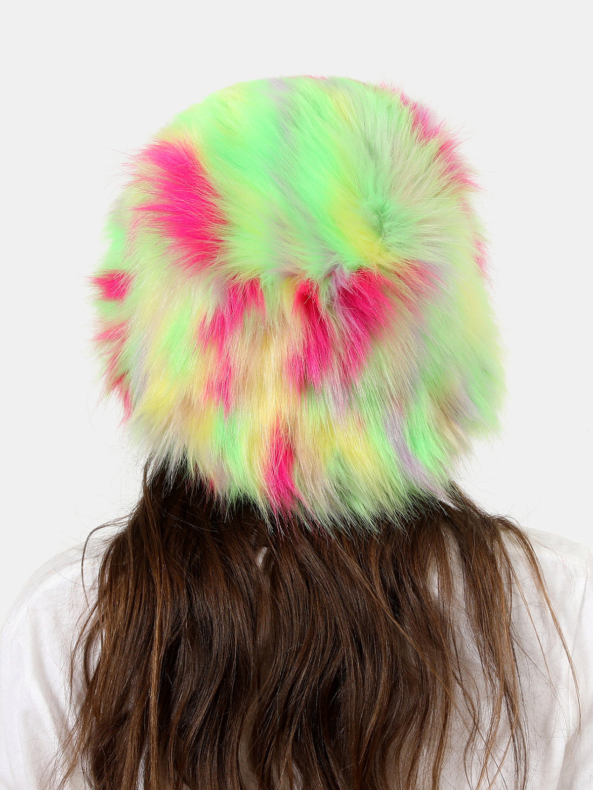 Neon Faux Fur Fluffy Bucket Hat Wide Brim Winter Festival Hat