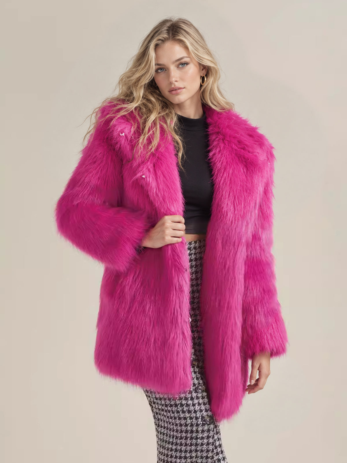 Women Faux Fur Hooded Coat With Cat Ears Fluffy Shaggy Long Furry Jacket
