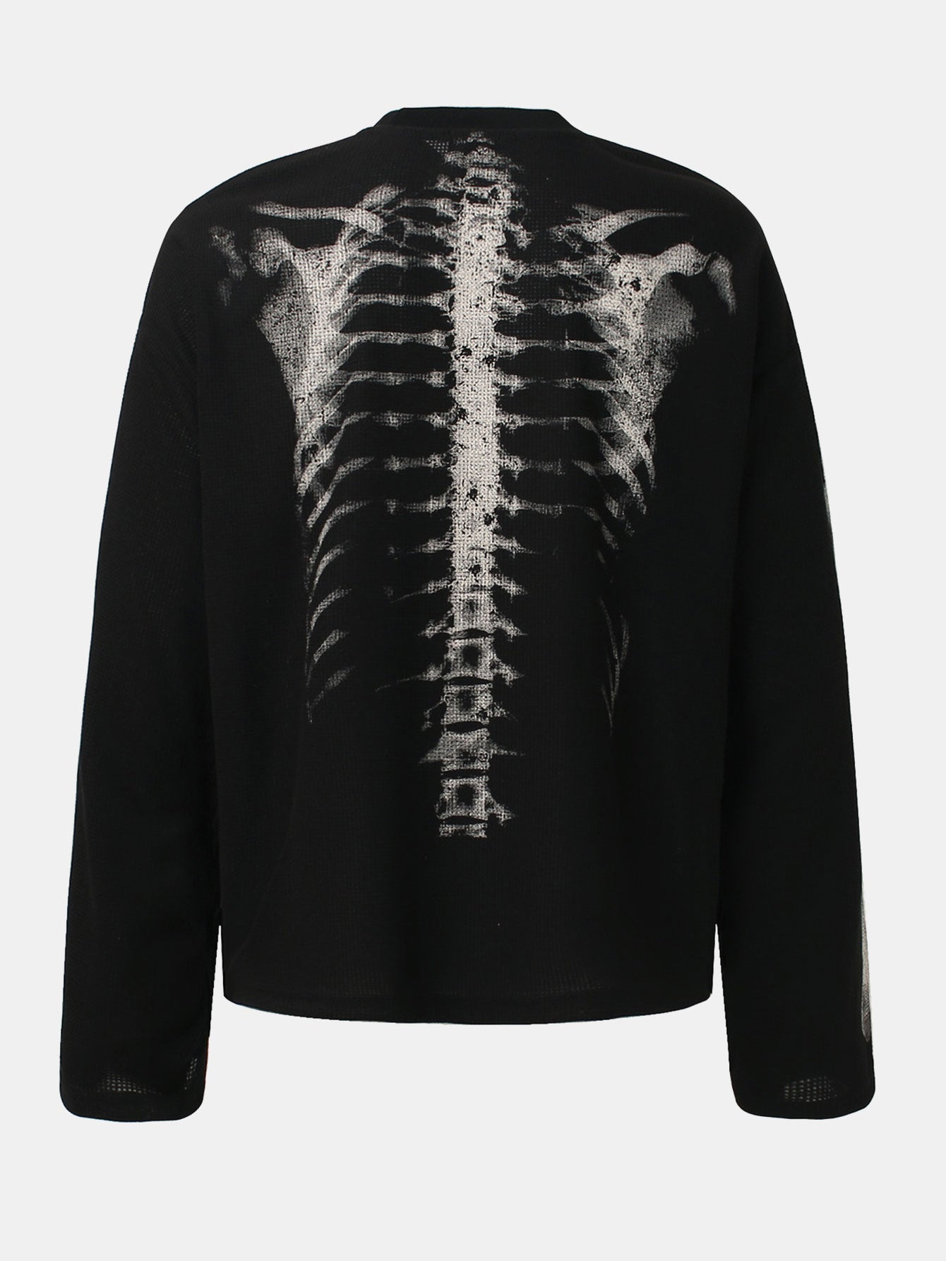 Oversize Skeleton Print Waffle T-Shirt