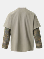 2 In 1 Camouflage Washed Ripped Rock Print T-Shirt
