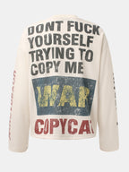 Oversize Portrait Slogan Print Waffle T-Shirt