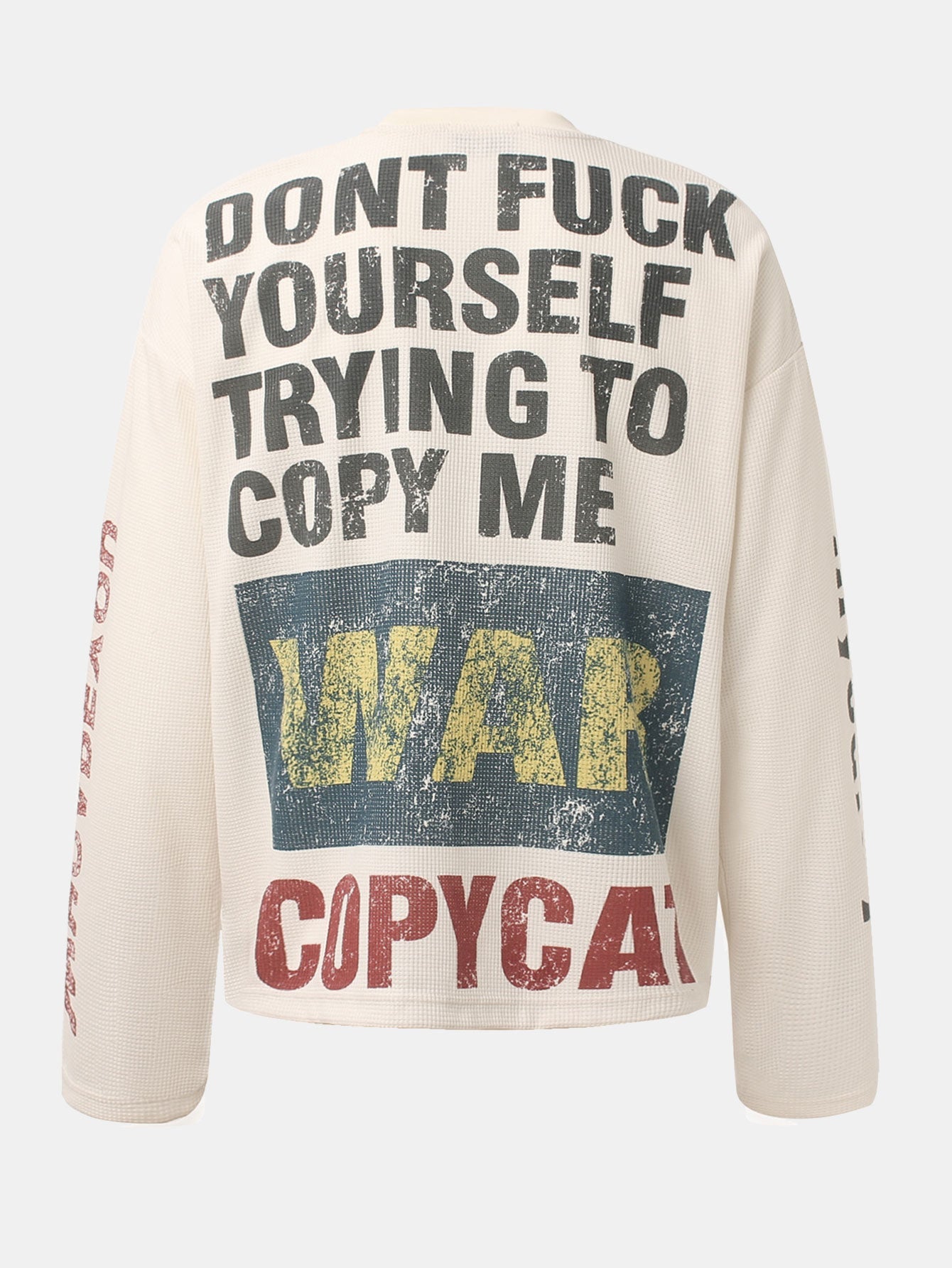 Oversize Portrait Slogan Print Waffle T-Shirt