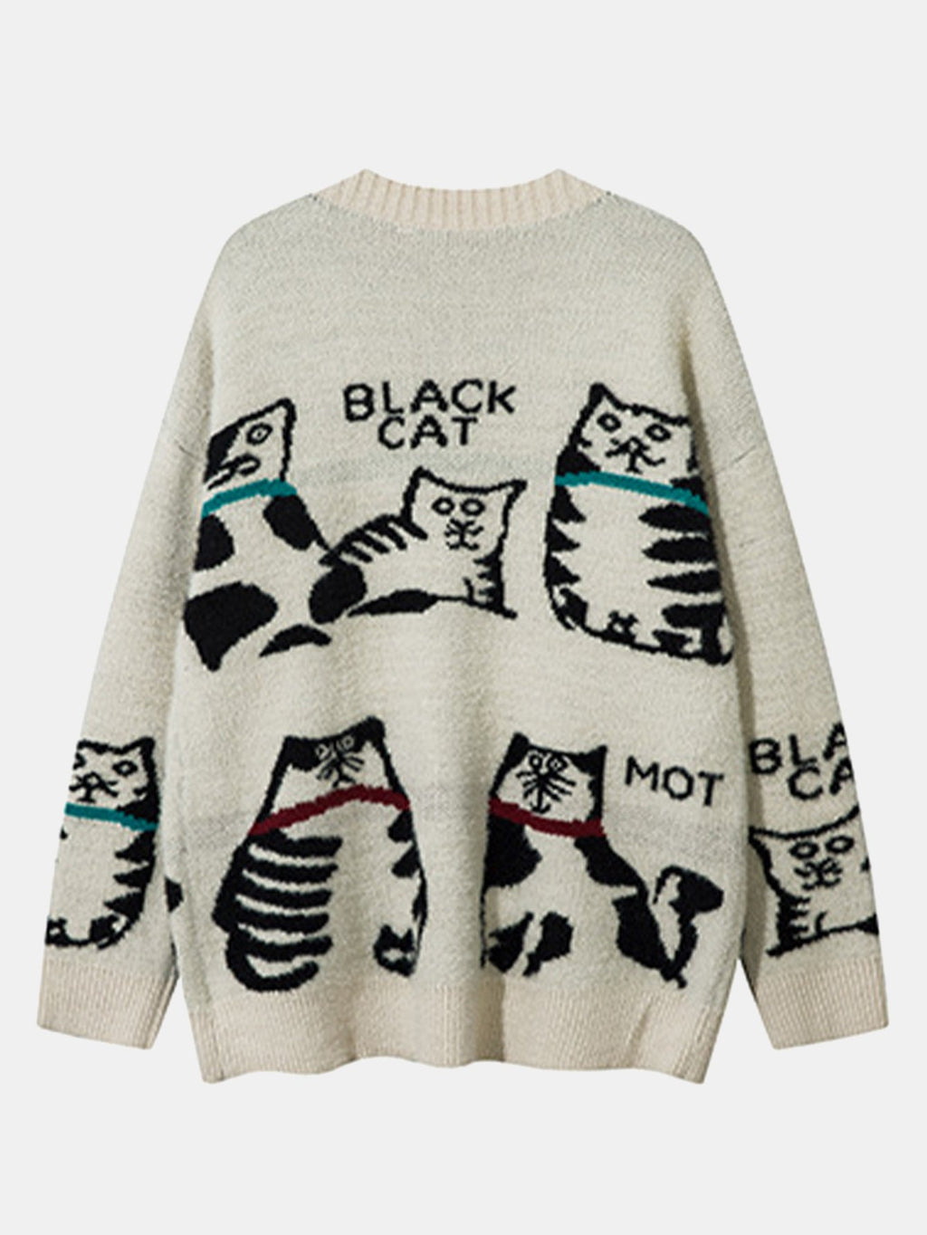 Black Cat Print Button Up Knit Sweater