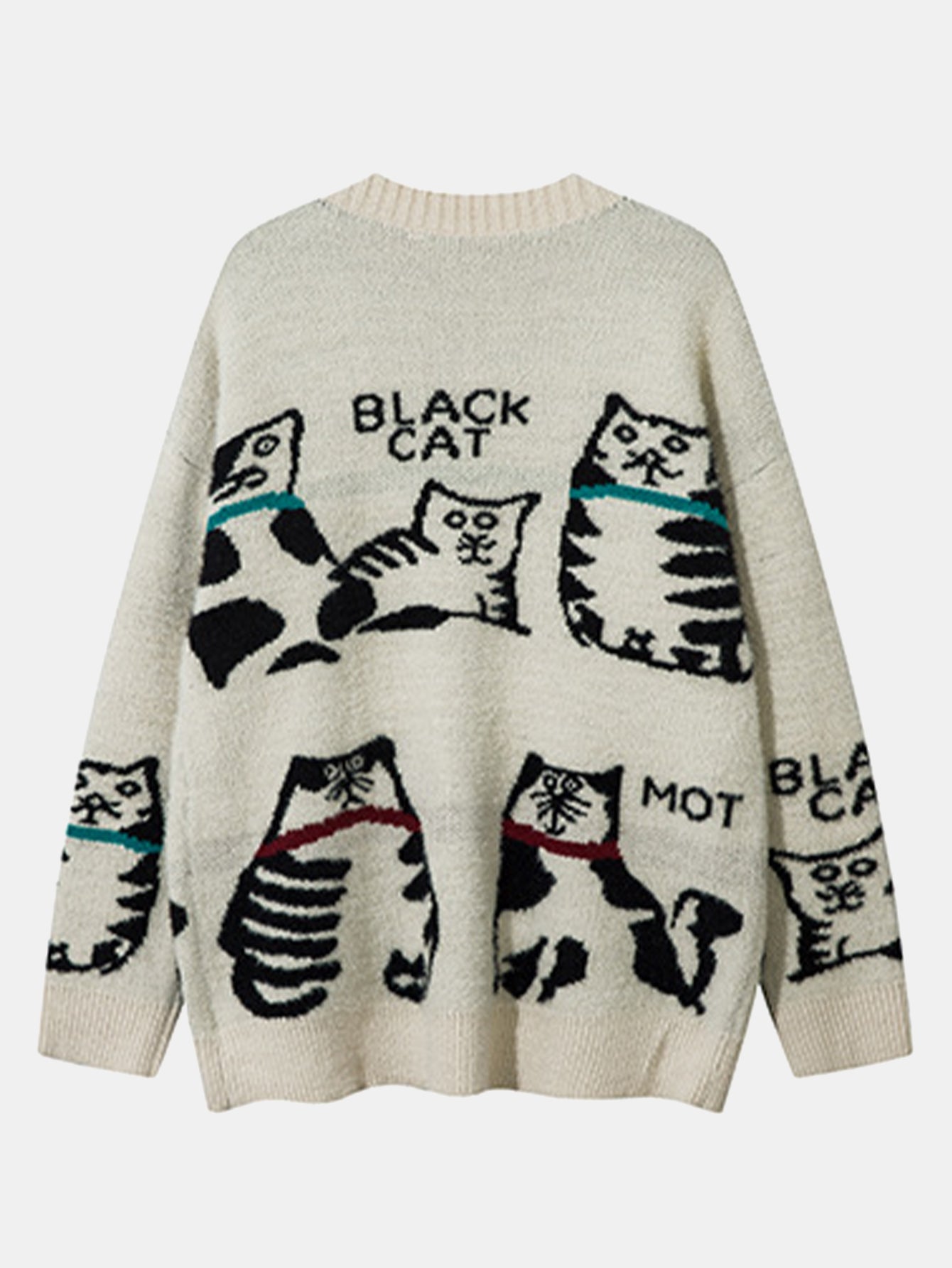Black Cat Print Button Up Knit Sweater