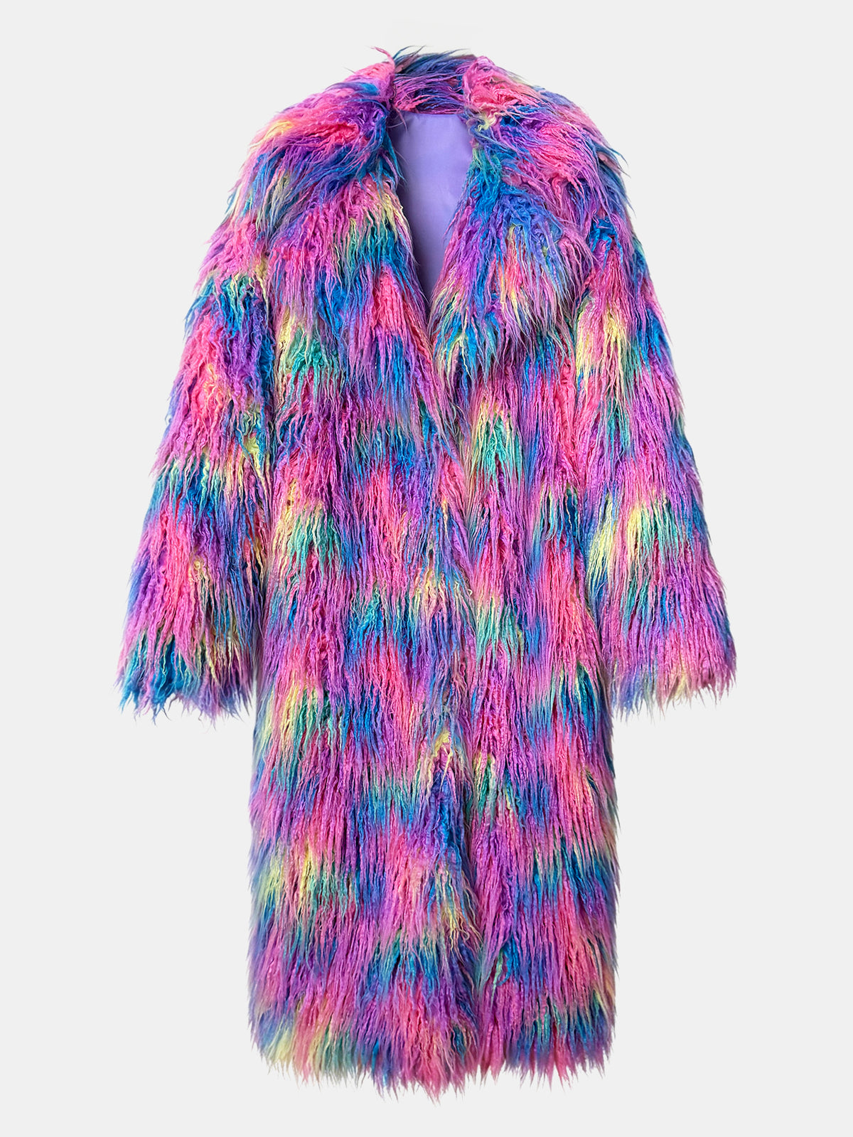 Women Rainbow Shaggy Faux Fur Long Coat Oversized Fluffy Furry Maxi Jacket