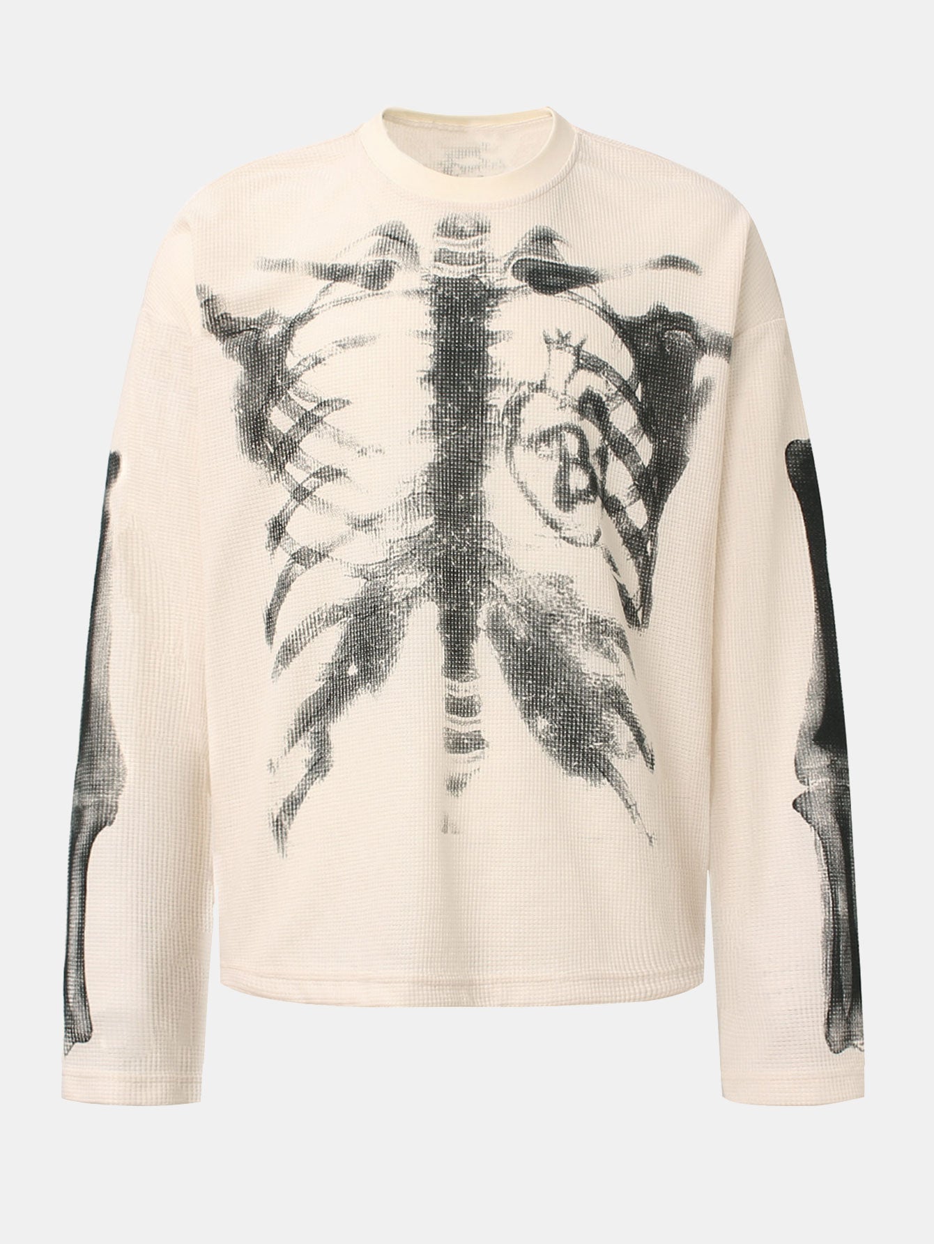 Oversize Skeleton Print Waffle T-Shirt