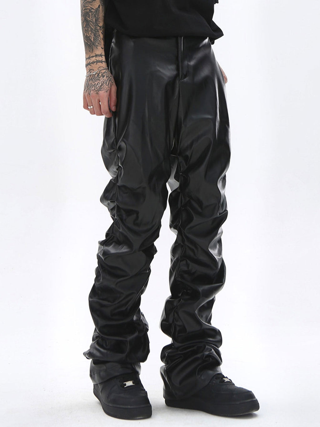 Ruched PU Leather Pants