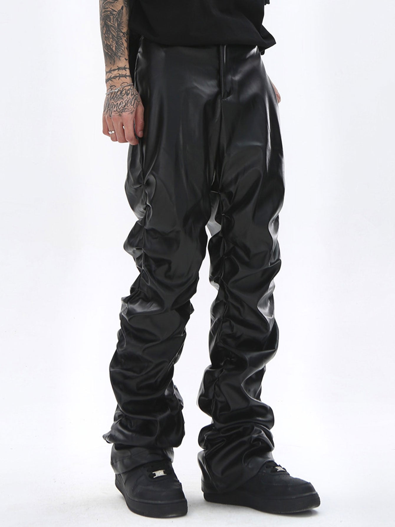 Ruched PU Leather Pants