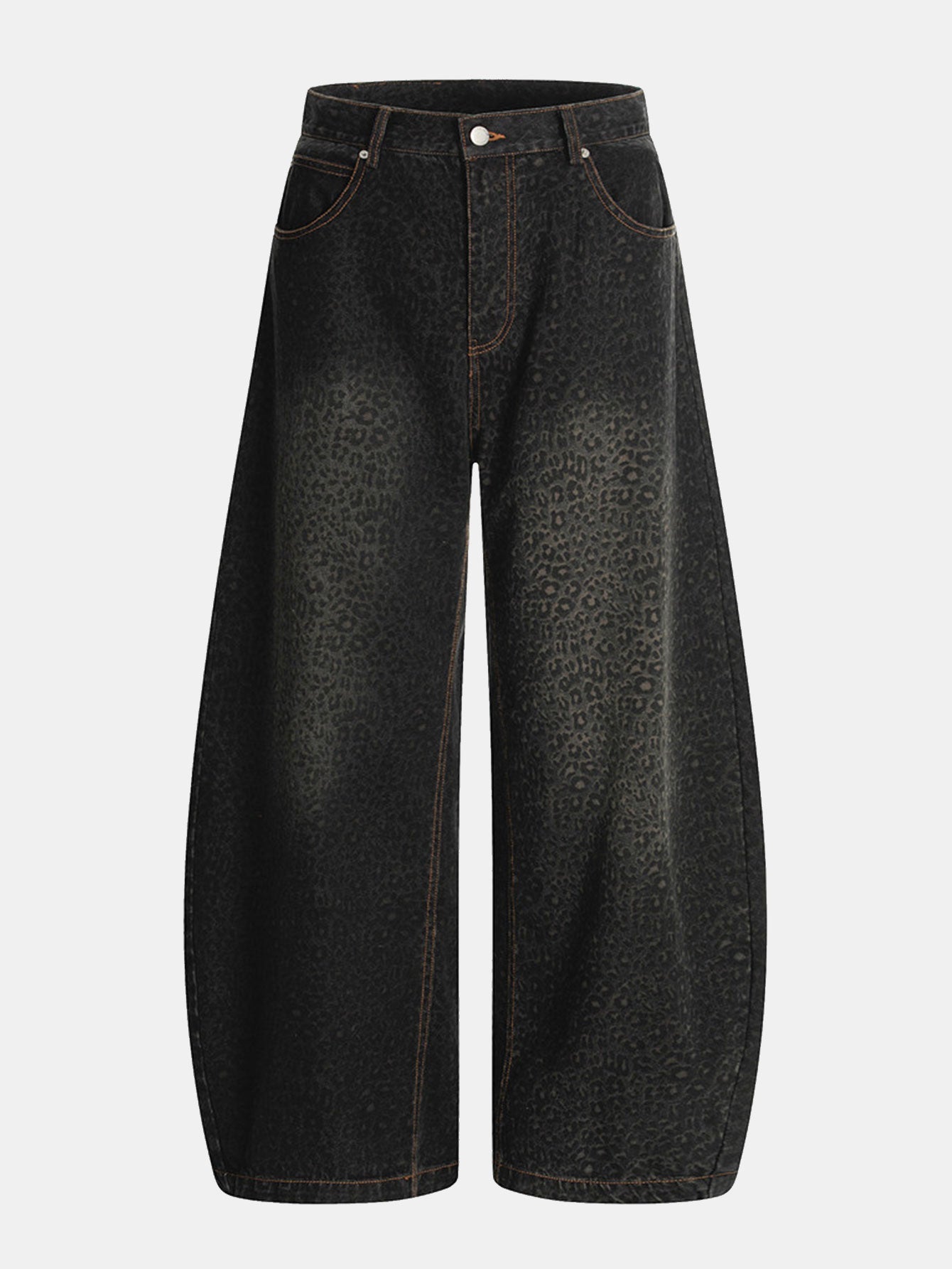 Leopard Print Washed Distressed Denim Baggy Pants