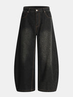Leopard Print Washed Distressed Denim Baggy Pants