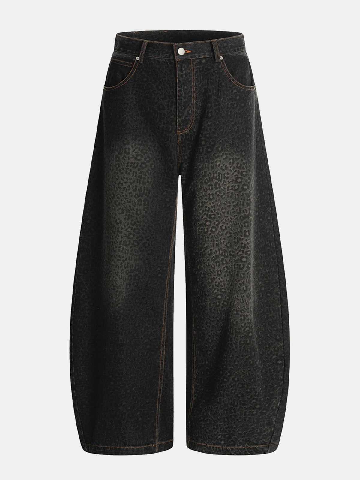 Leopard Print Washed Distressed Denim Baggy Pants