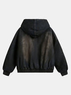 Boxy Faux Fur Collar Washed Denim Hooded Jacket