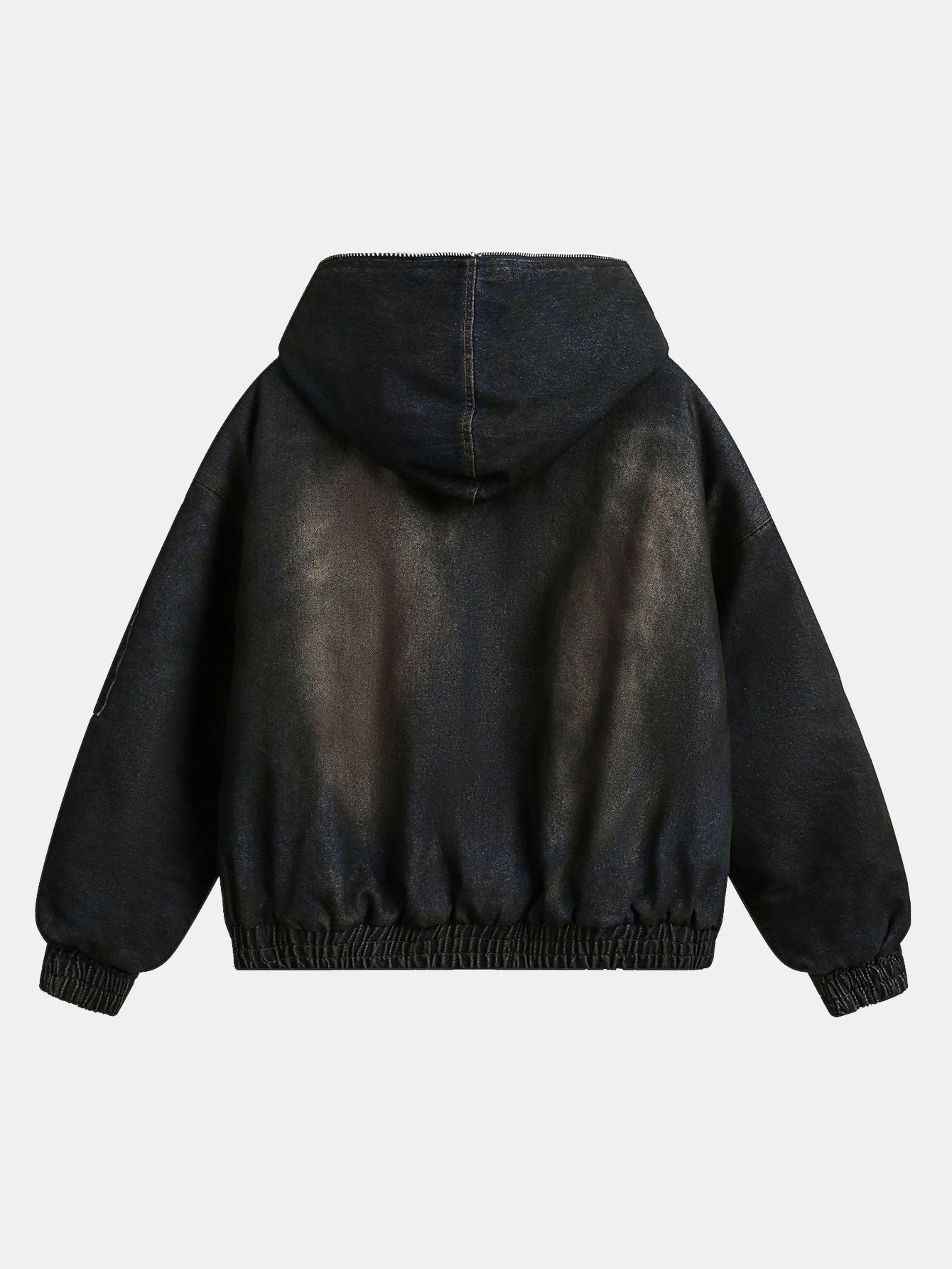 Boxy Faux Fur Collar Washed Denim Hooded Jacket