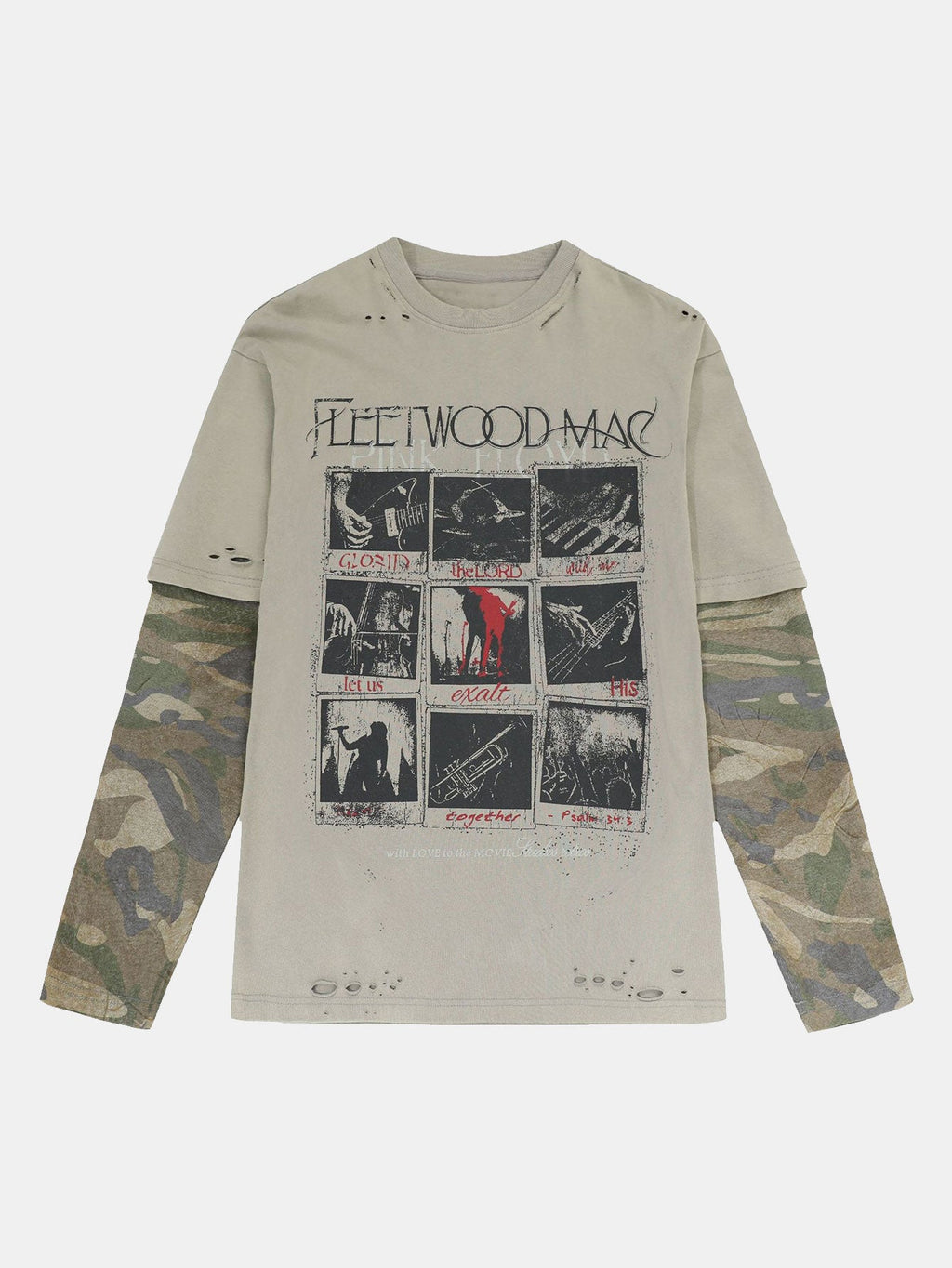 2 In 1 Camouflage Washed Ripped Rock Print T-Shirt