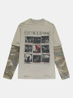 2 In 1 Camouflage Washed Ripped Rock Print T-Shirt