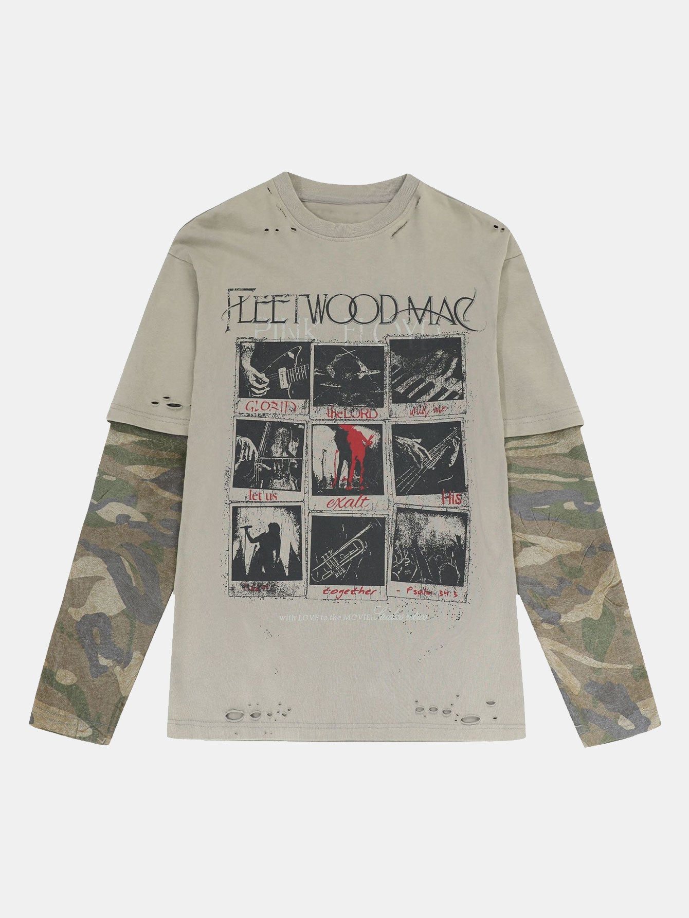 2 In 1 Camouflage Washed Ripped Rock Print T-Shirt