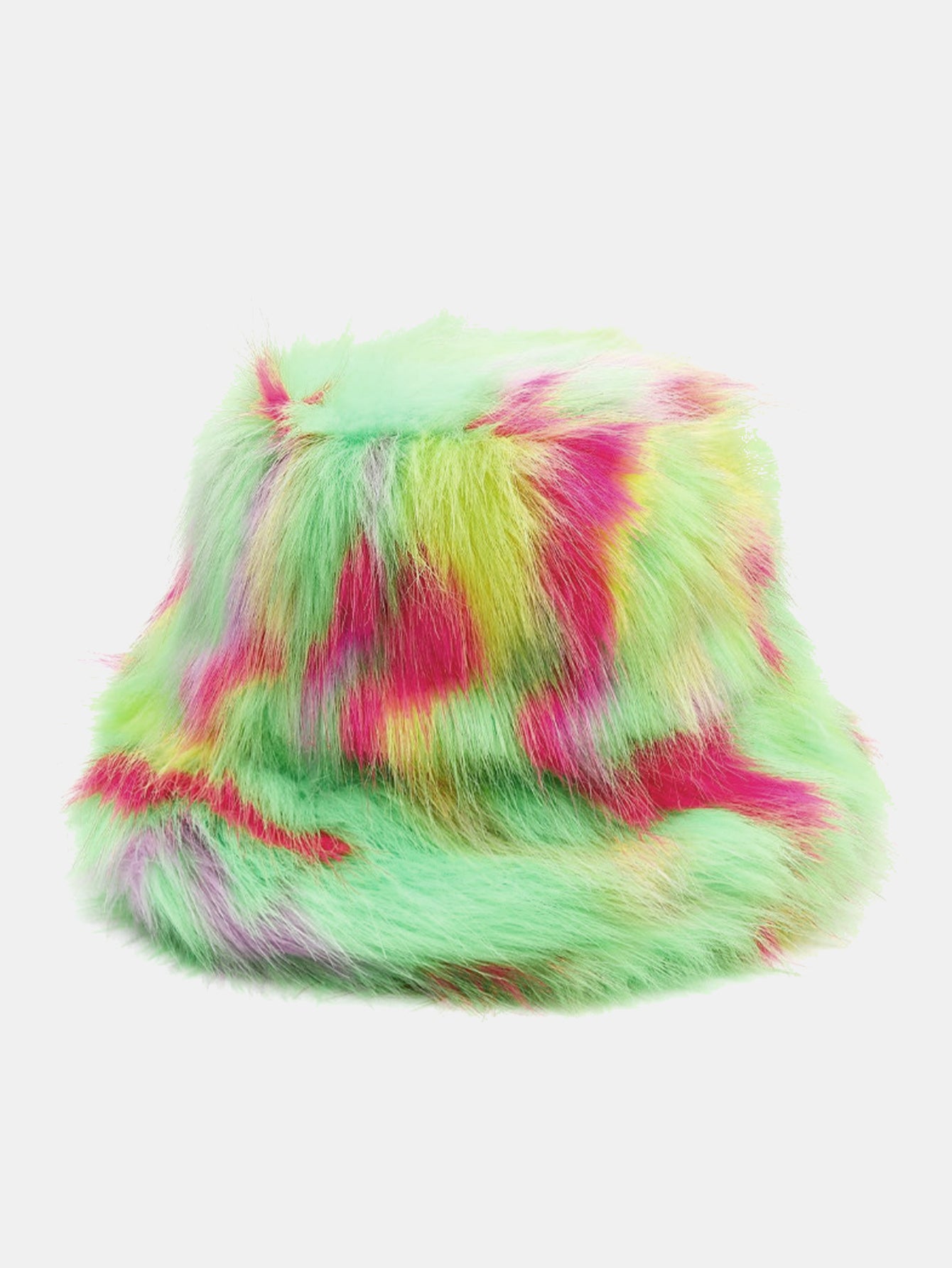 Neon Faux Fur Fluffy Bucket Hat Wide Brim Winter Festival Hat