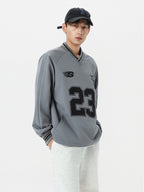 Long Sleeved Number Print V Neck Sweatshirt