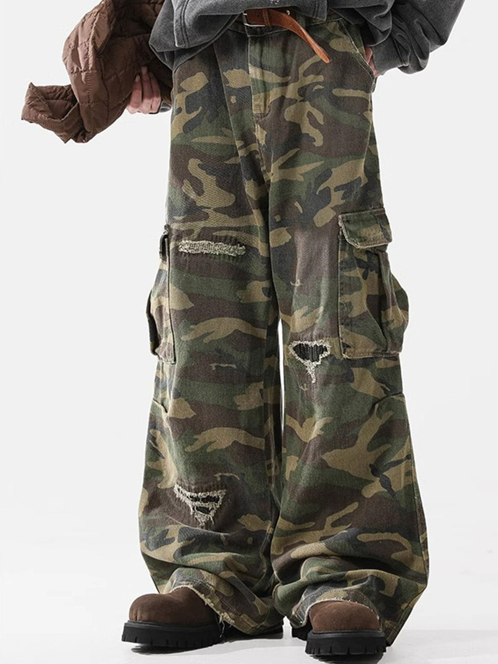 Baggy Fit Camo Ripped Wide Leg Pants