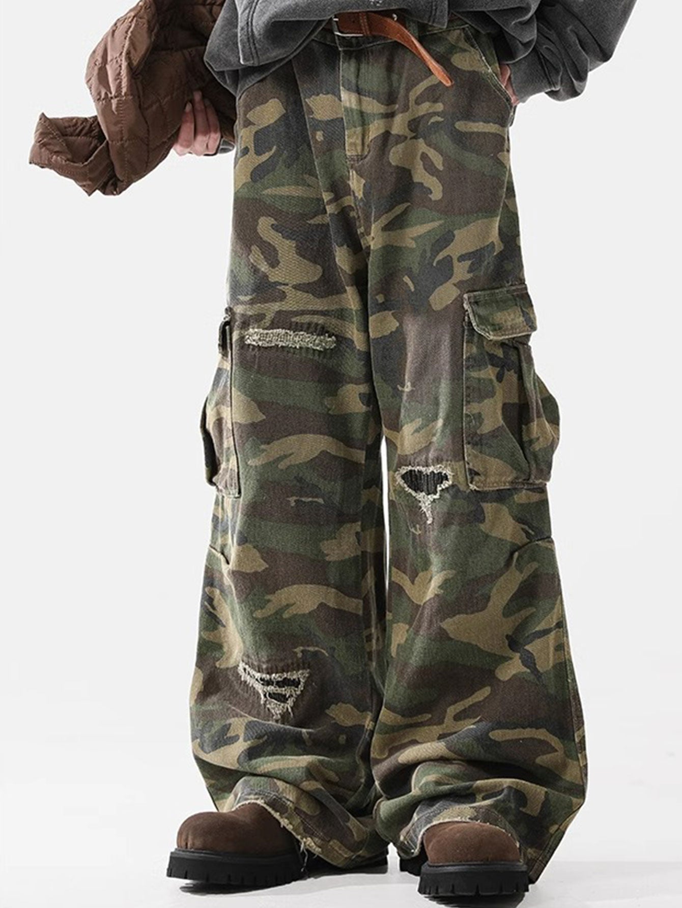 Baggy Fit Camo Ripped Wide Leg Pants