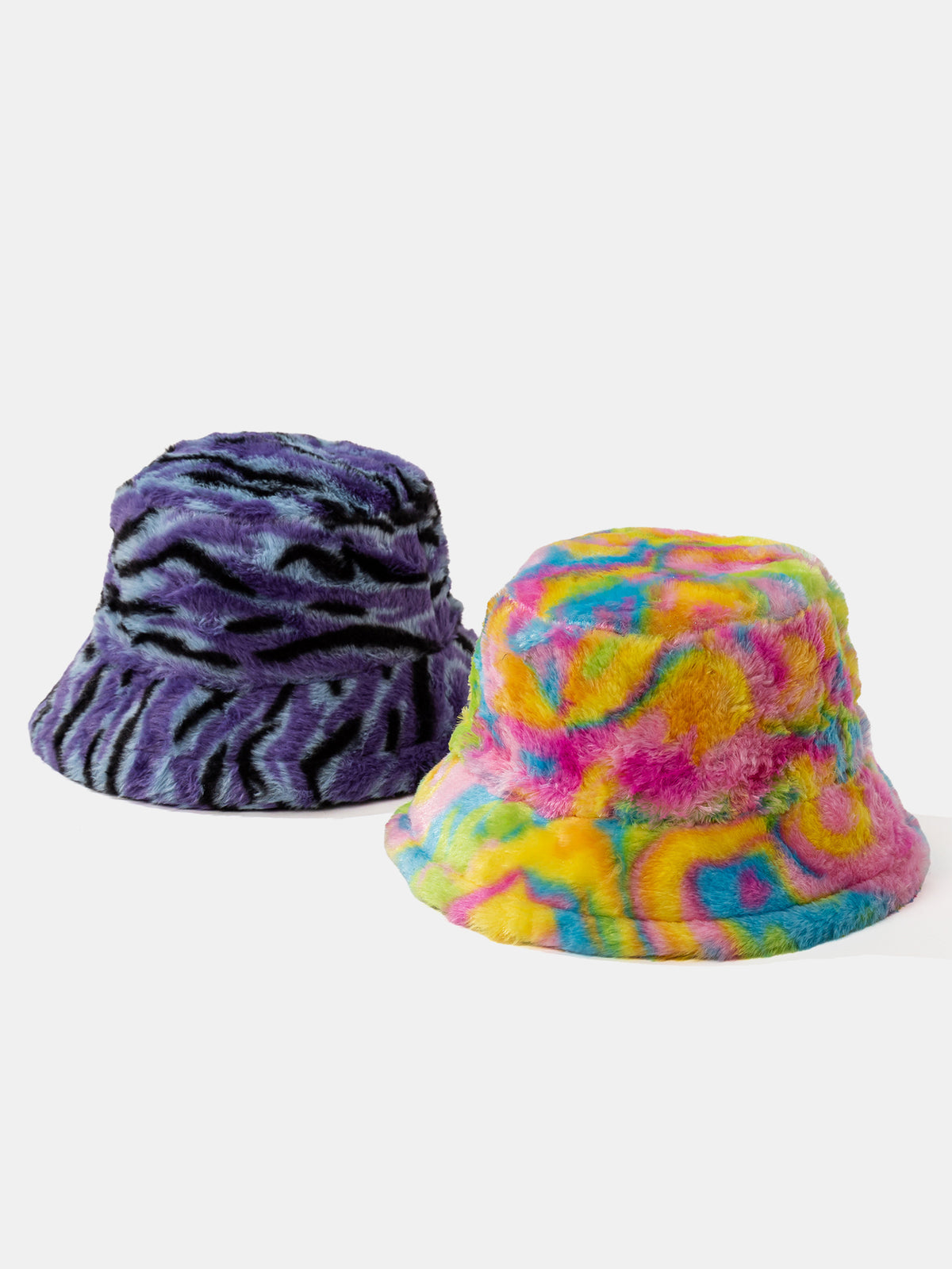 Plush-Texture Bucket Hat – Faux Fur Hat Featuring Psychedelic Animal-print Swirls; Perfect For Music Festival Outfits
