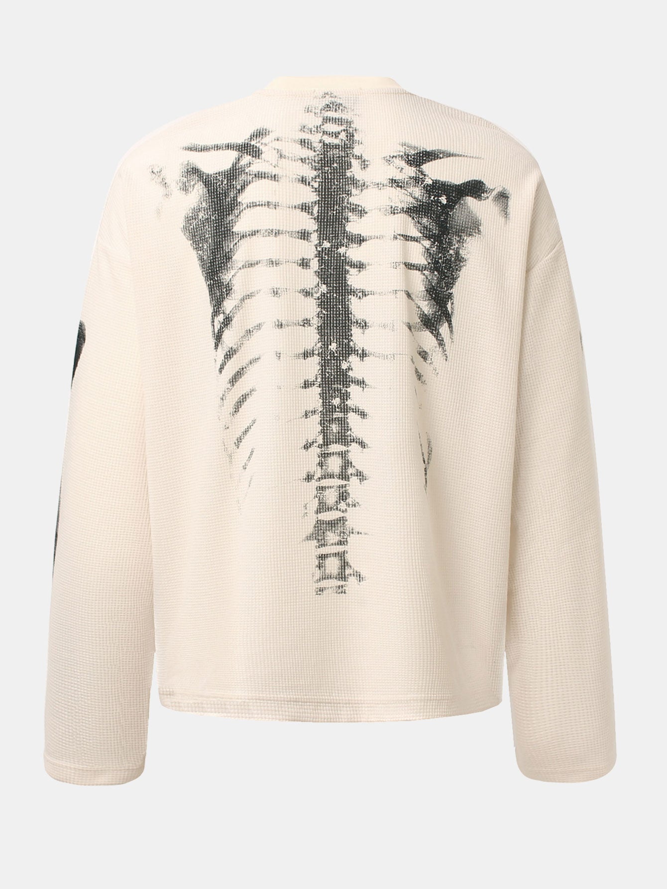 Oversize Skeleton Print Waffle T-Shirt