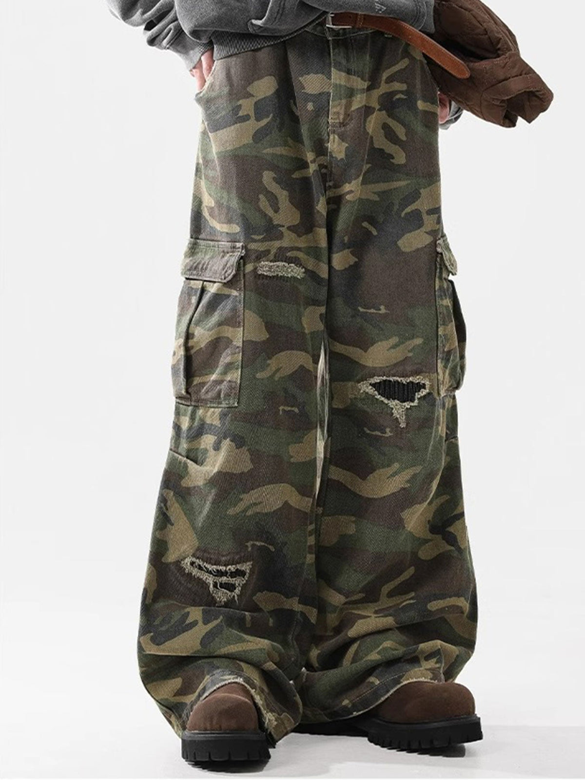 Baggy Fit Camo Ripped Wide Leg Pants