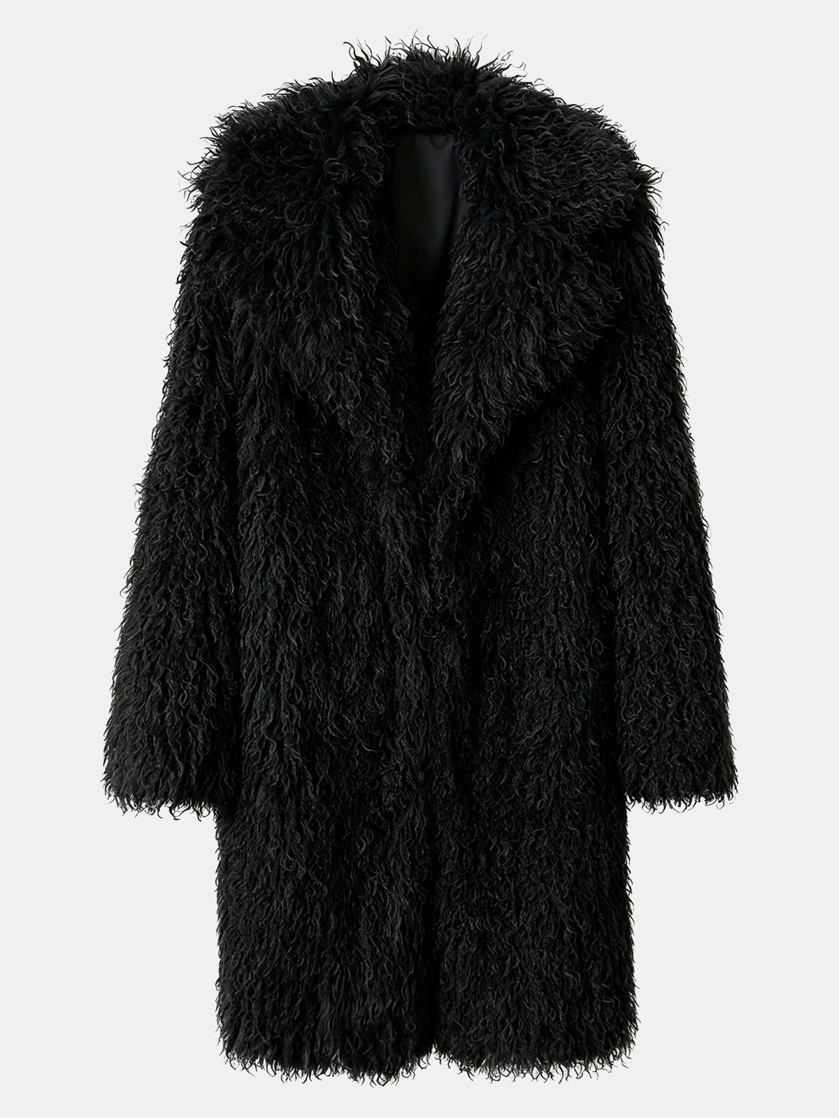 Women Solid Shaggy Faux Fur Mid-Long Coat Oversized Lapel Fluffy Furry Open Front Winter Outerwear