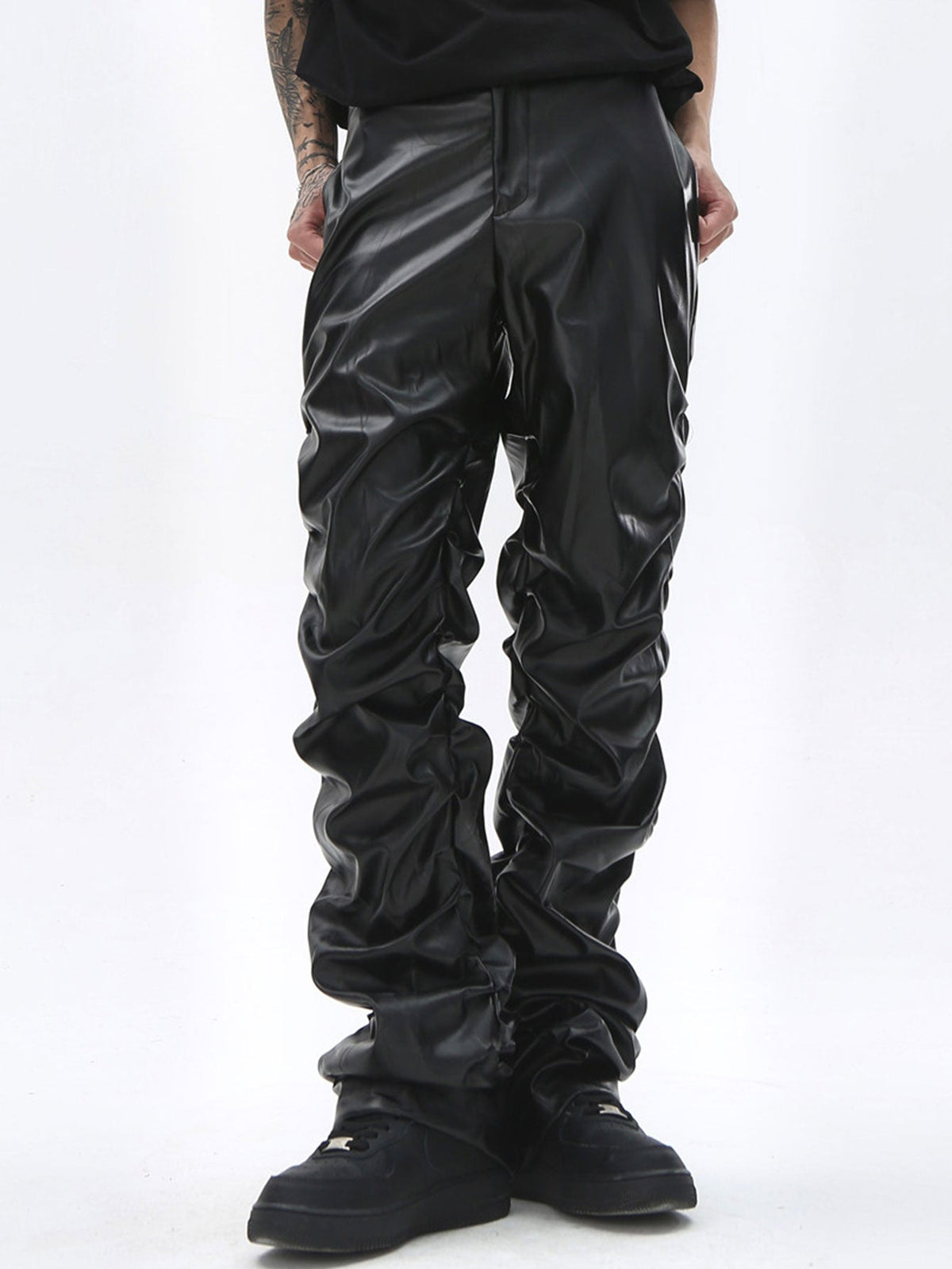 Ruched PU Leather Pants