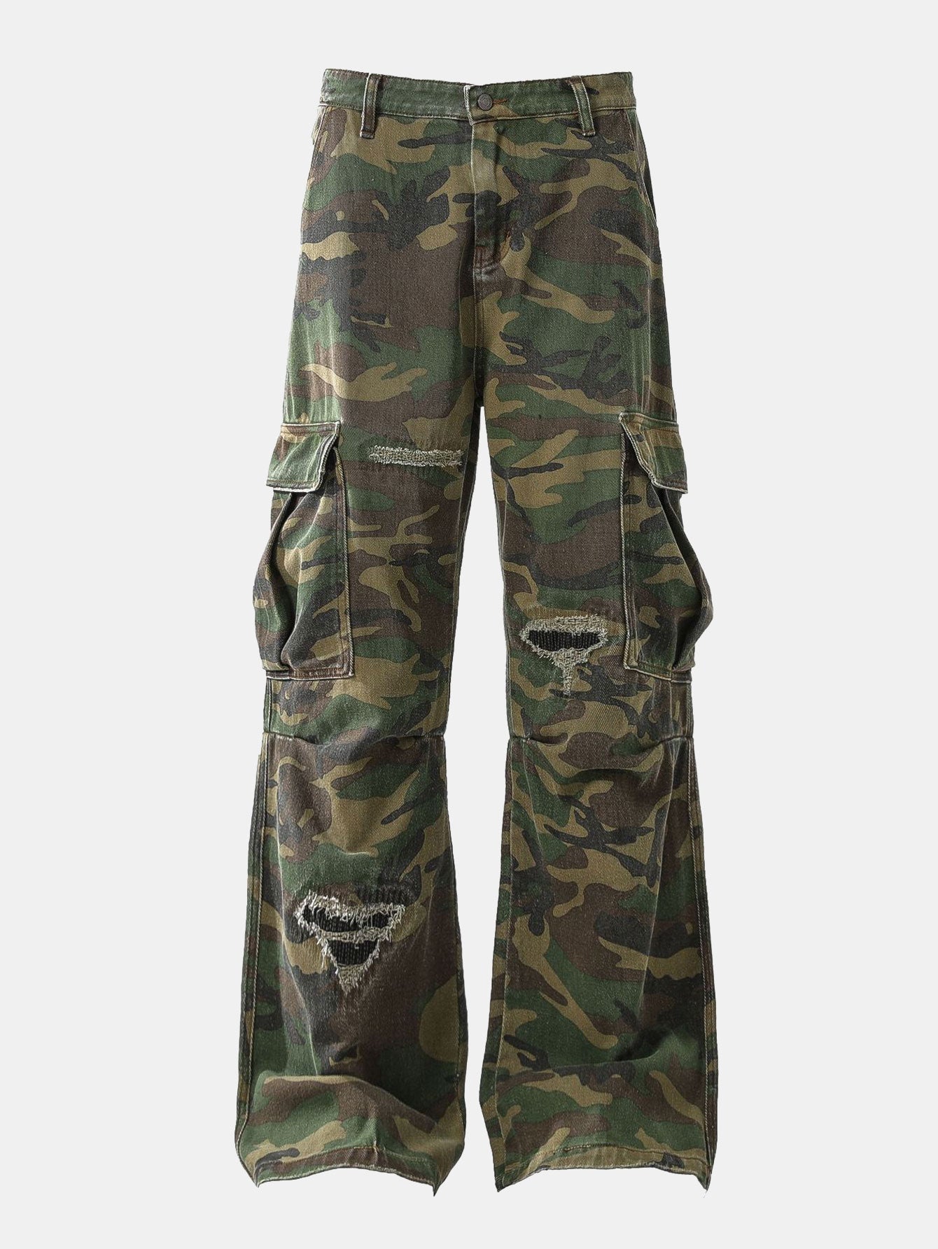 Baggy Fit Camo Ripped Wide Leg Pants