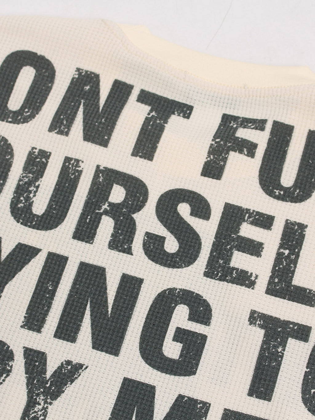 Oversize Portrait Slogan Print Waffle T-Shirt