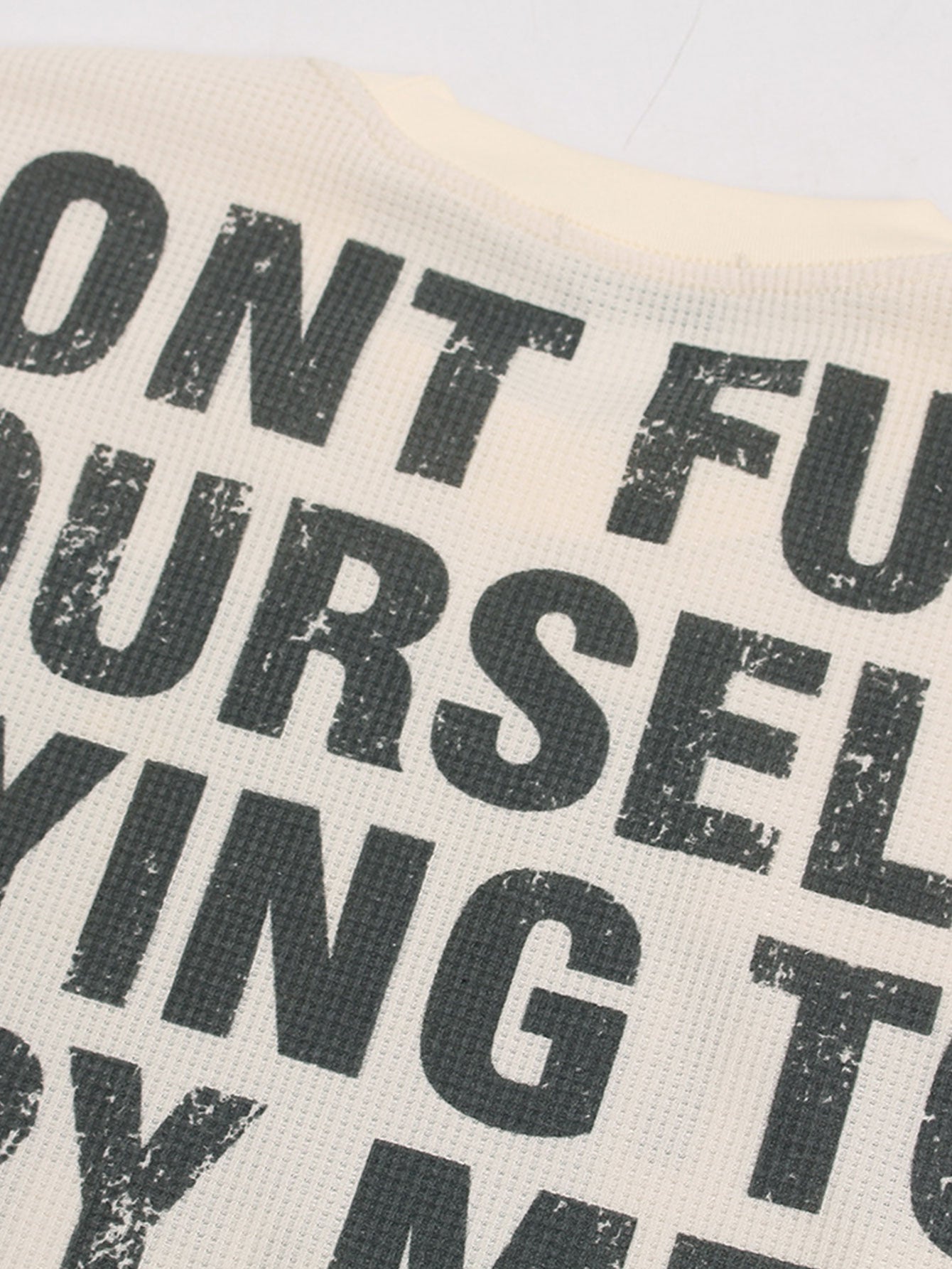 Oversize Portrait Slogan Print Waffle T-Shirt