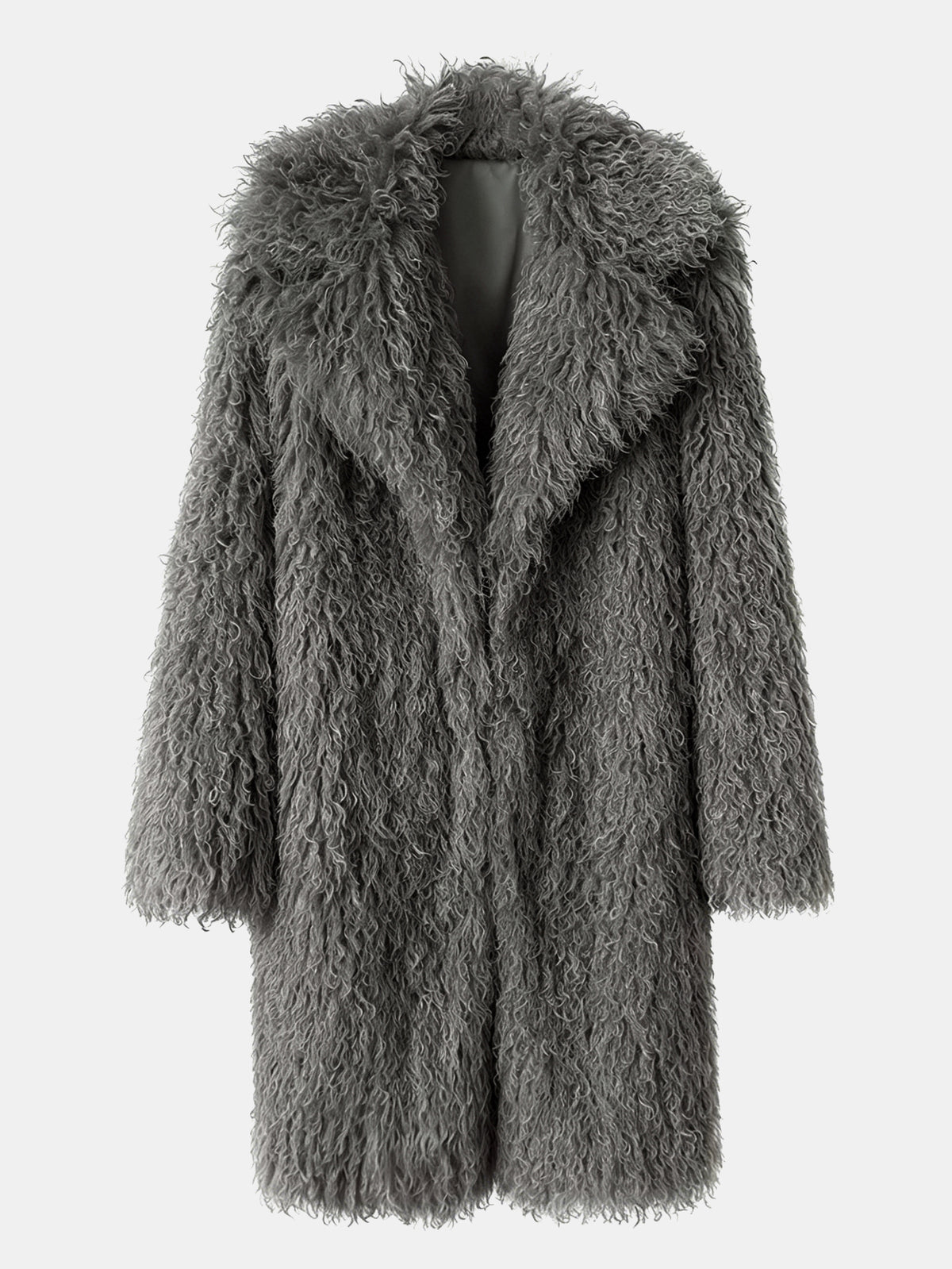 Women Solid Shaggy Faux Fur Mid-Long Coat Oversized Lapel Fluffy Furry Open Front Winter Outerwear