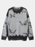 Butterfly Print Distressed Knit Sweater
