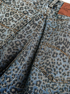 Leopard Print Washed Distressed Denim Baggy Pants