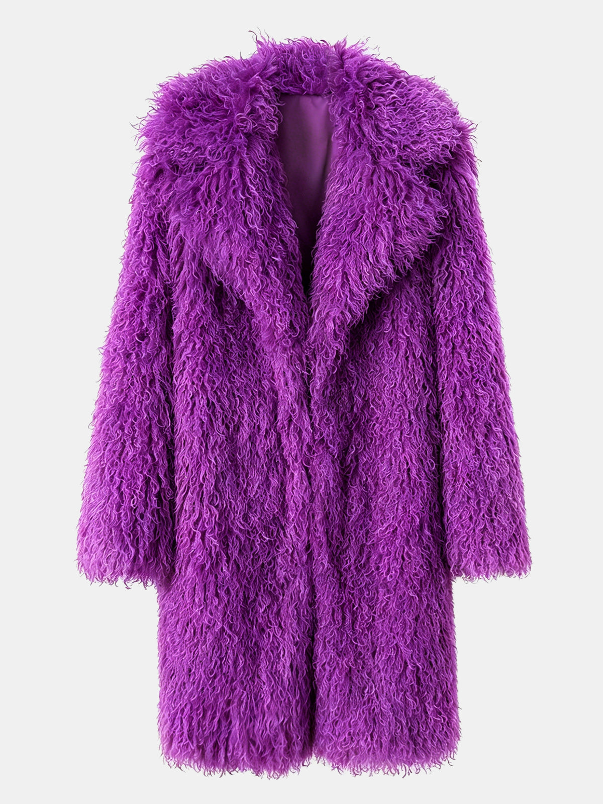 Women Solid Shaggy Faux Fur Mid-Long Coat Oversized Lapel Fluffy Furry Open Front Winter Outerwear