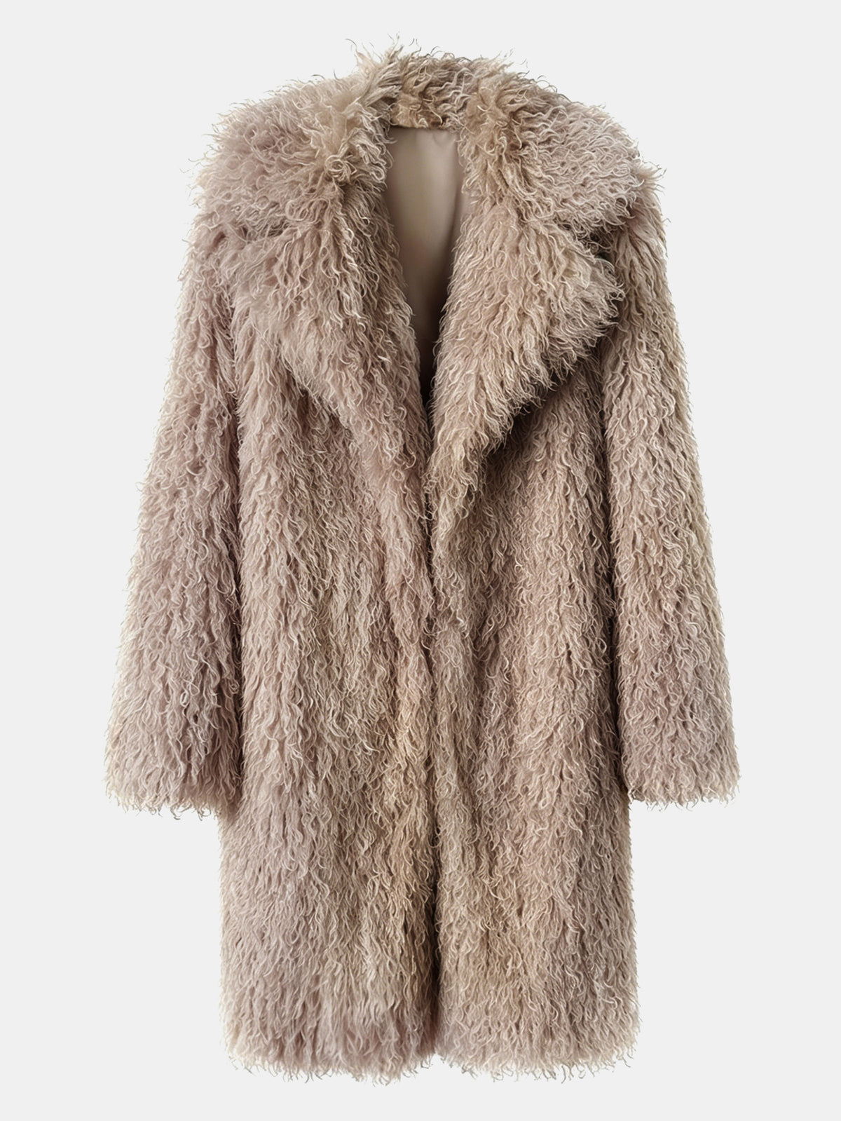 Women Solid Shaggy Faux Fur Mid-Long Coat Oversized Lapel Fluffy Furry Open Front Winter Outerwear