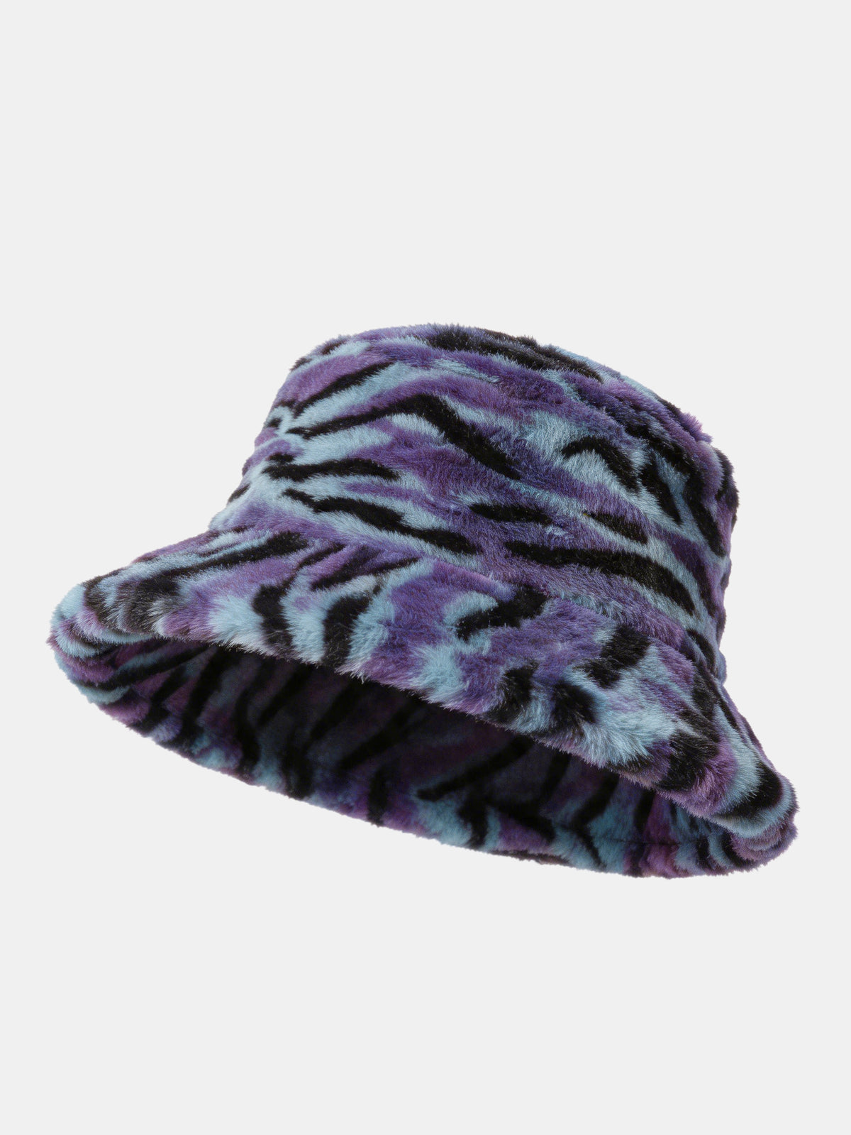 Plush-Texture Bucket Hat – Faux Fur Hat Featuring Psychedelic Animal-print Swirls; Perfect For Music Festival Outfits